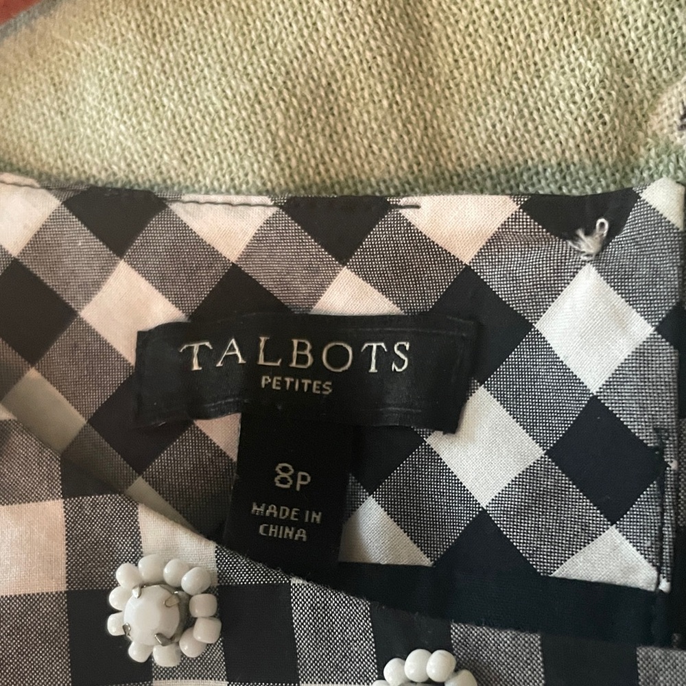 Talbots Black & White Gingham Sleeveless Shell with Embellished Neckline - Picture 6 of 8